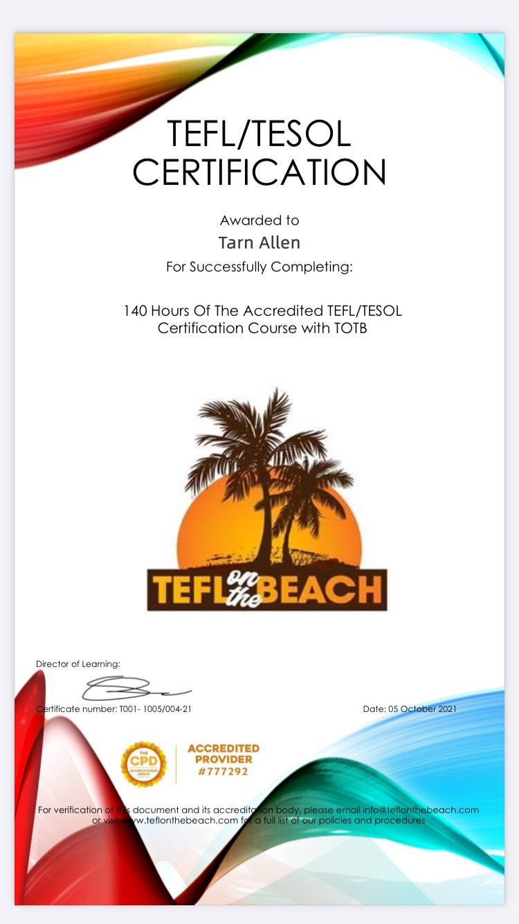 Tarn A140小时 TEFL/TESOL证书